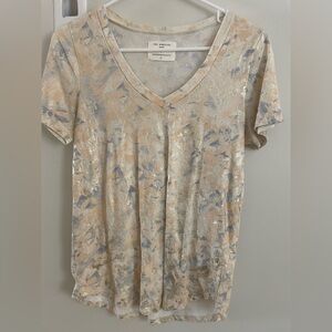 Sol Angeles Women's Cream and Blue Short Sleeve Top